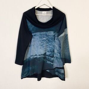 Parsley & Sage Blue Cowl Neck Long Sleeve Top